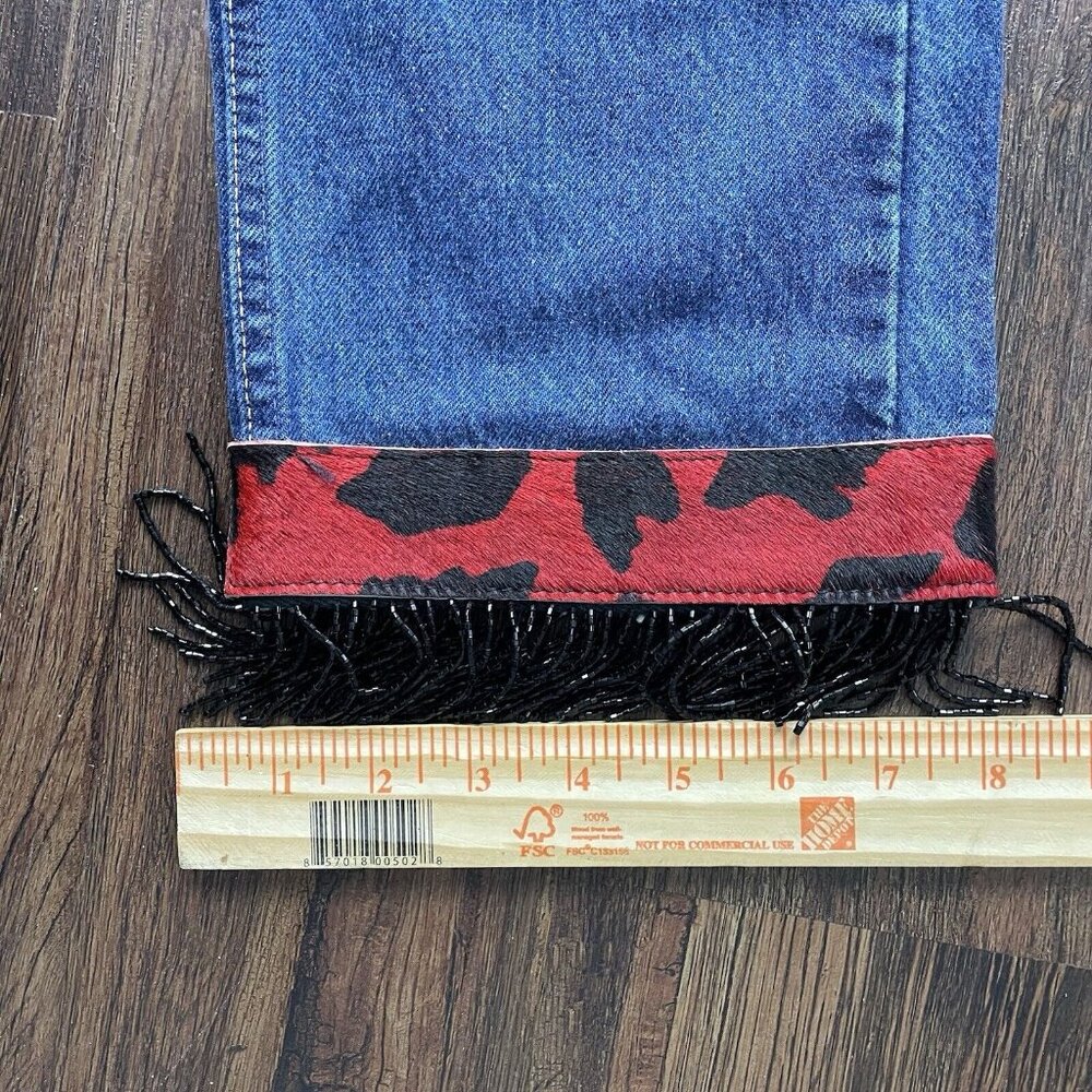Vtg Levis 505 Denim Blue Jeans Recycled Refashion Beaded Fringe Cuffs Size 28x36 - Picture 9 of 10